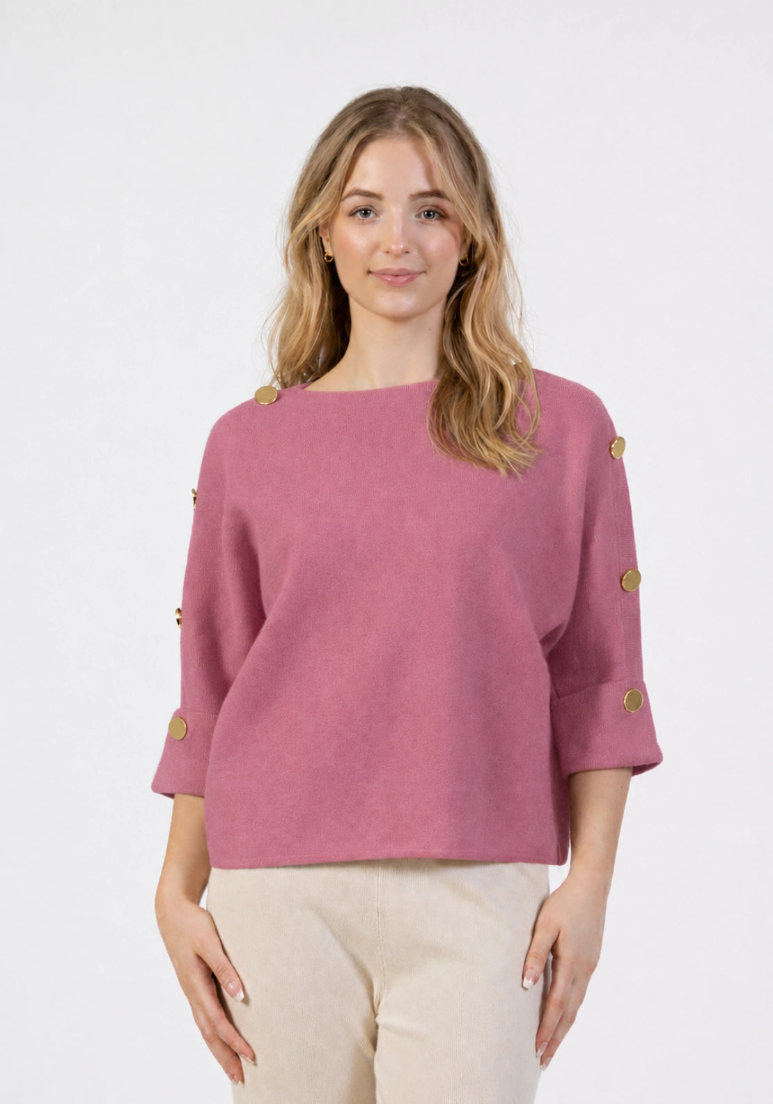 Batwing Button Sweater - Dusty Pink