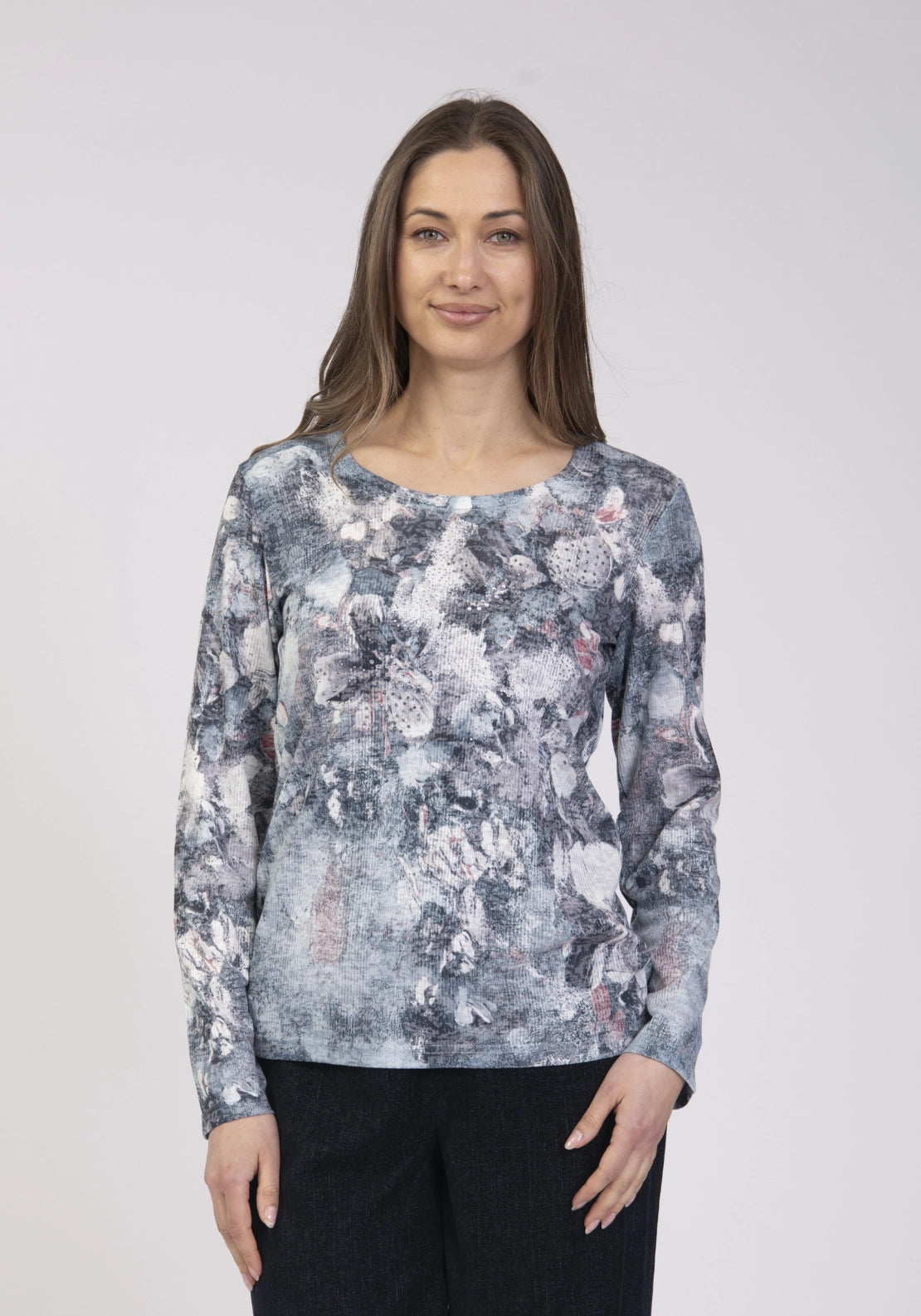 Printed Burnout Top - Denim