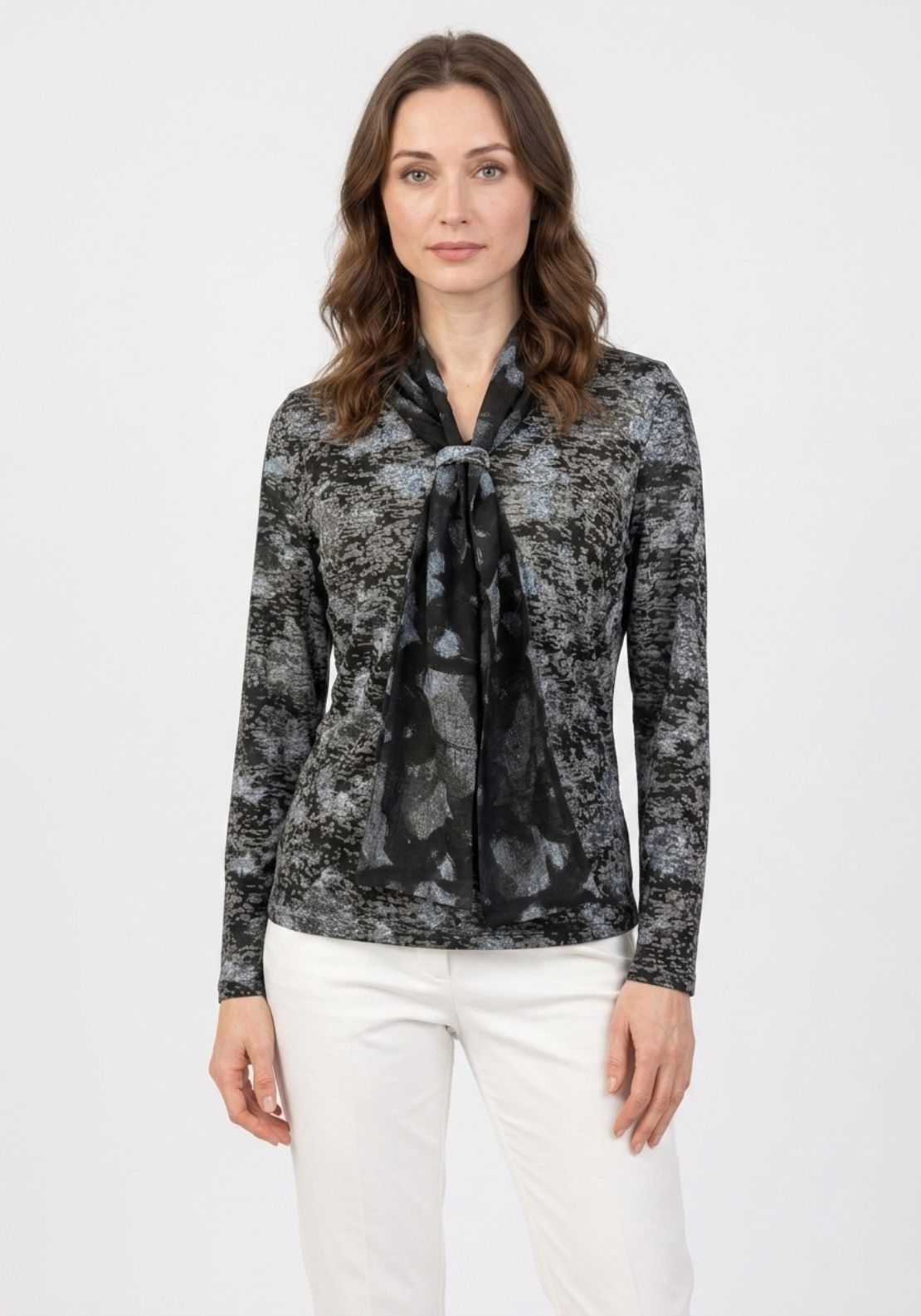 Tea Lane Scarf Detail Burnout Top - Khaki 1 Shaws Department Stores