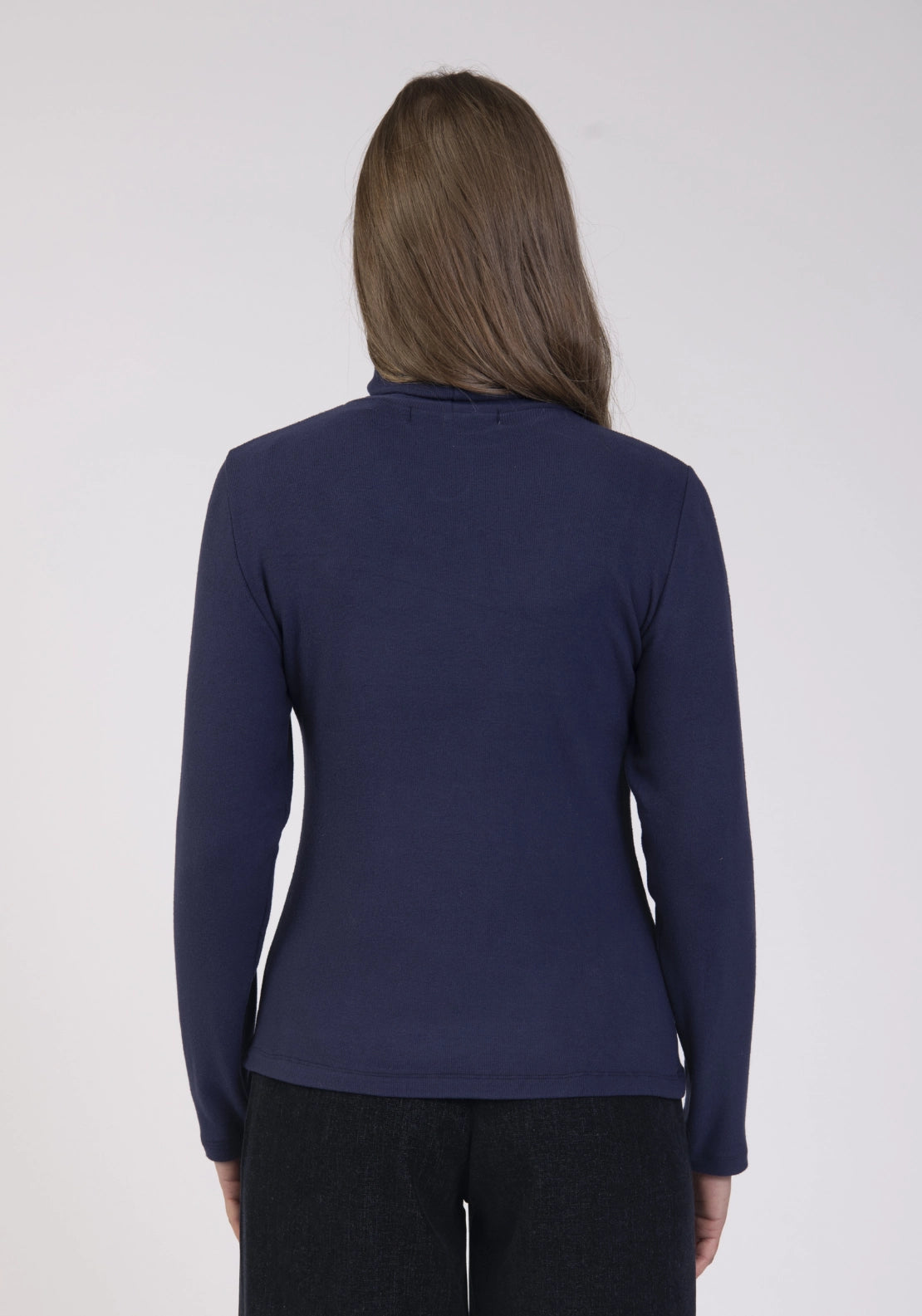 Basic Brushed Roll Neck Top - Navy