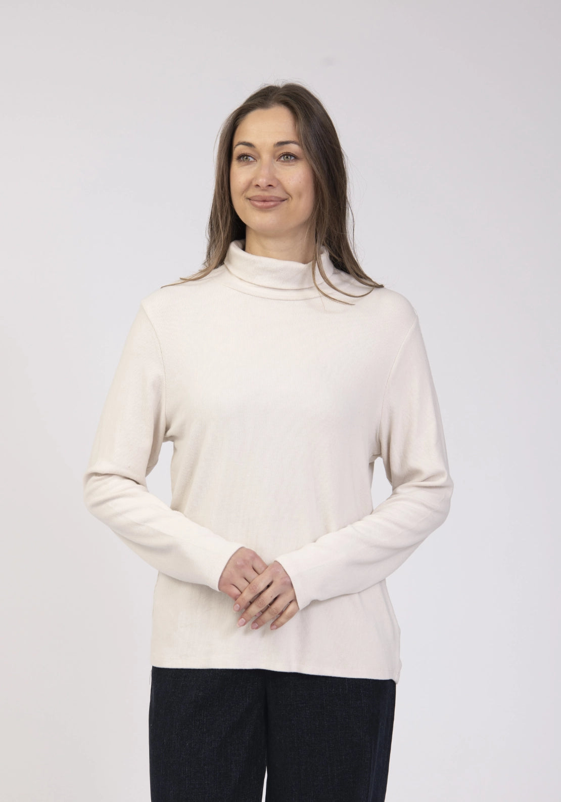 Basic Brushed Roll Neck Top - Cream
