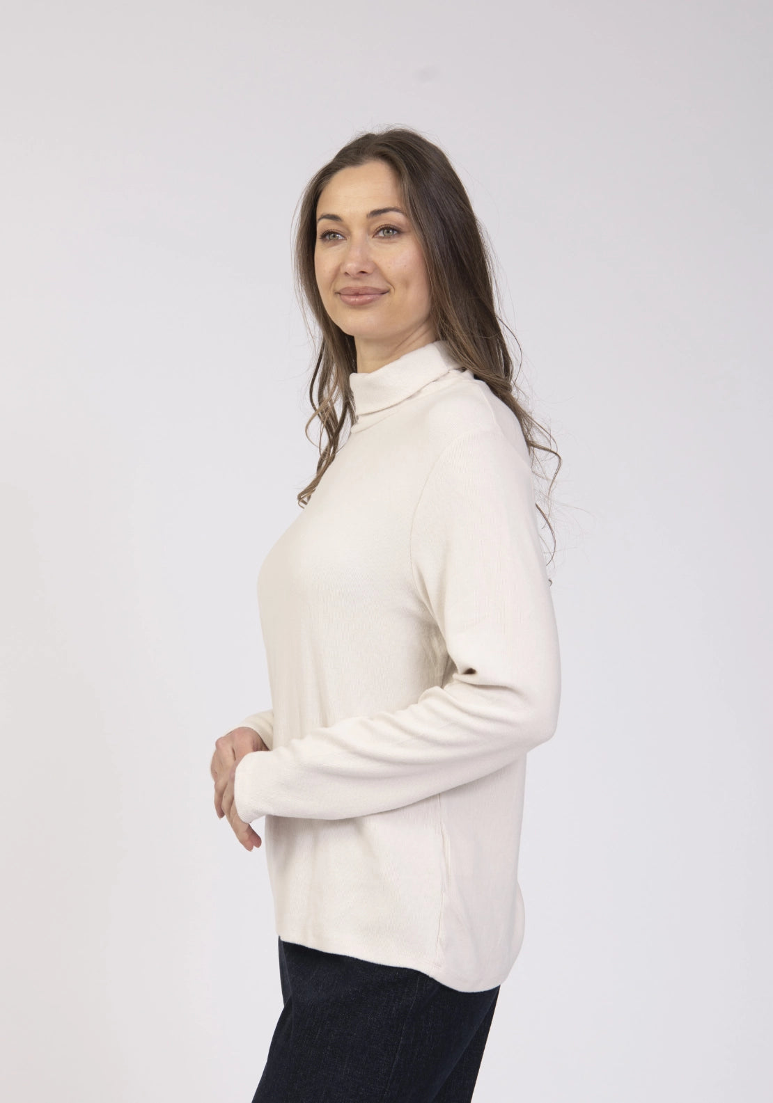 Basic Brushed Roll Neck Top - Cream