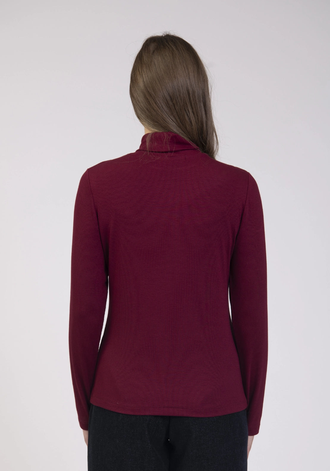 Basic Brushed Roll Neck Top - Cherry