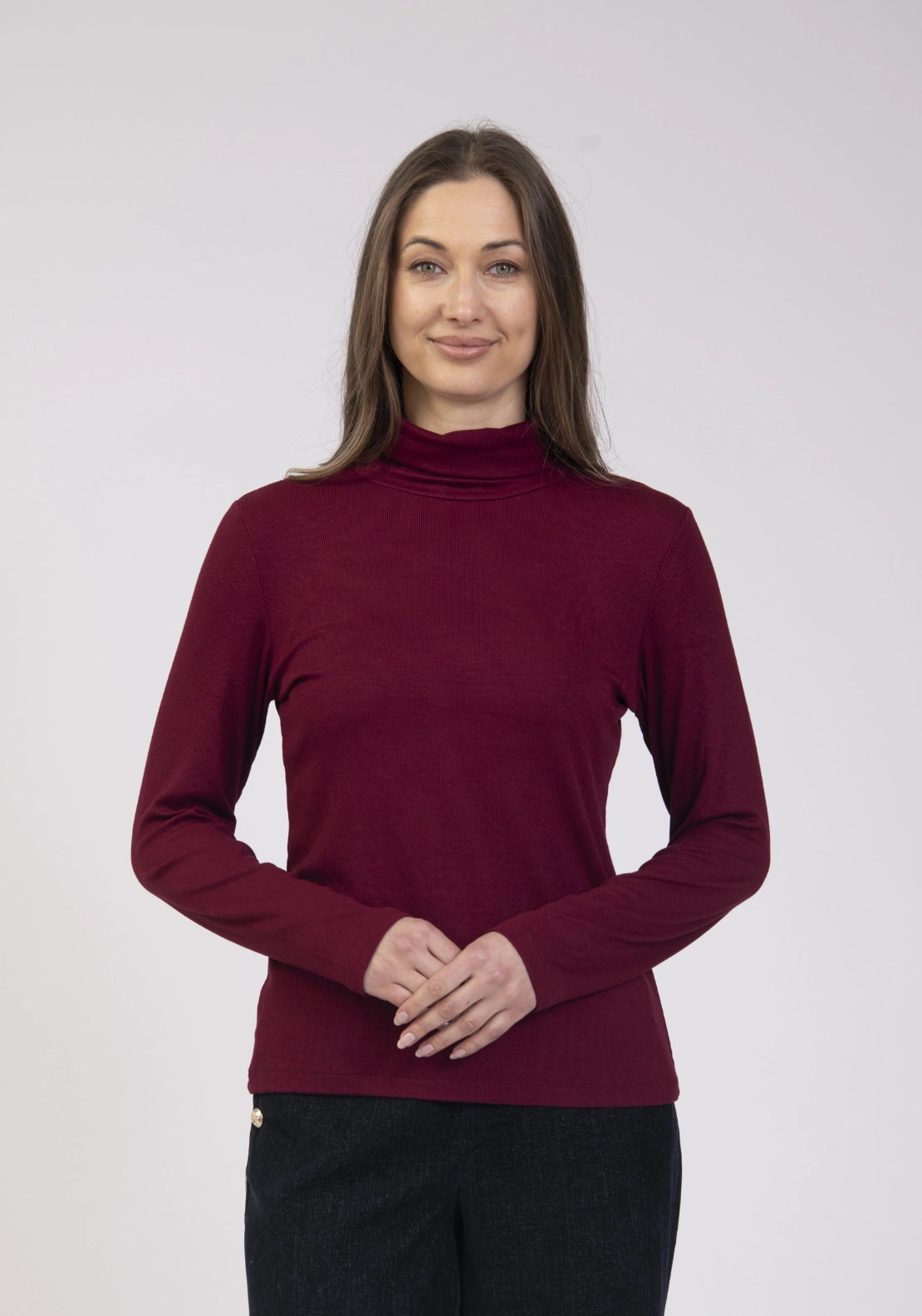 Basic Brushed Roll Neck Top - Cherry