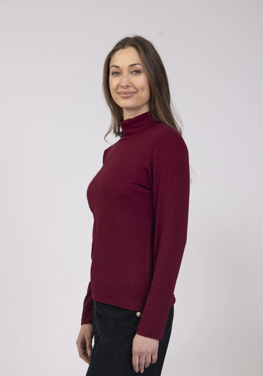 Basic Brushed Roll Neck Top - Cherry