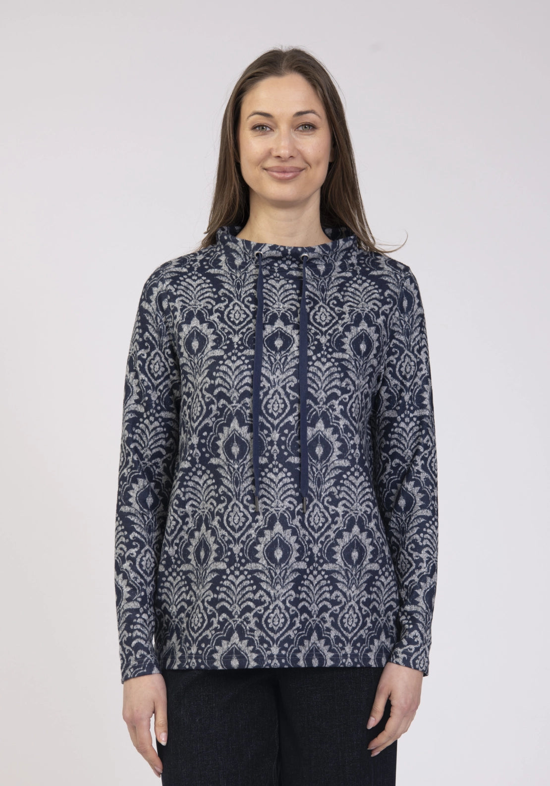 Drawstring Cowl Neck Top - Ink