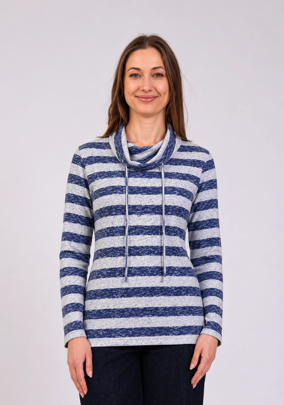 Drawstring Cowl Neck Top - Blue