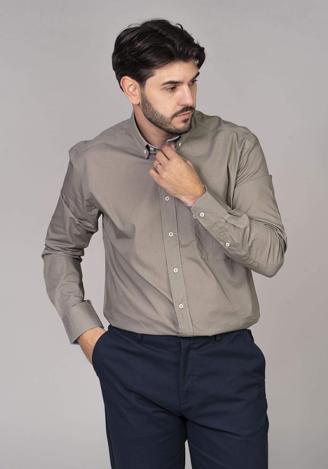 Yeats Long Sleeve Plain Shirt - Green 1 Shaws Department Stores