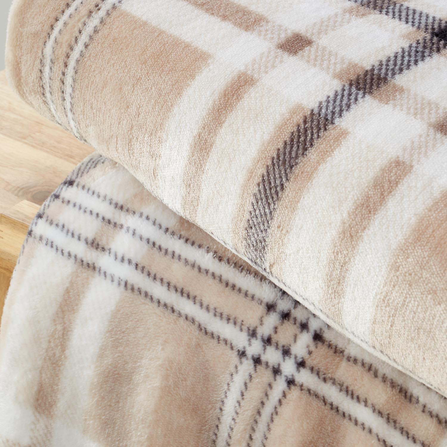 The Home Collection Soft and Cosy Check Throw - Natural 4 Shaws Department Stores