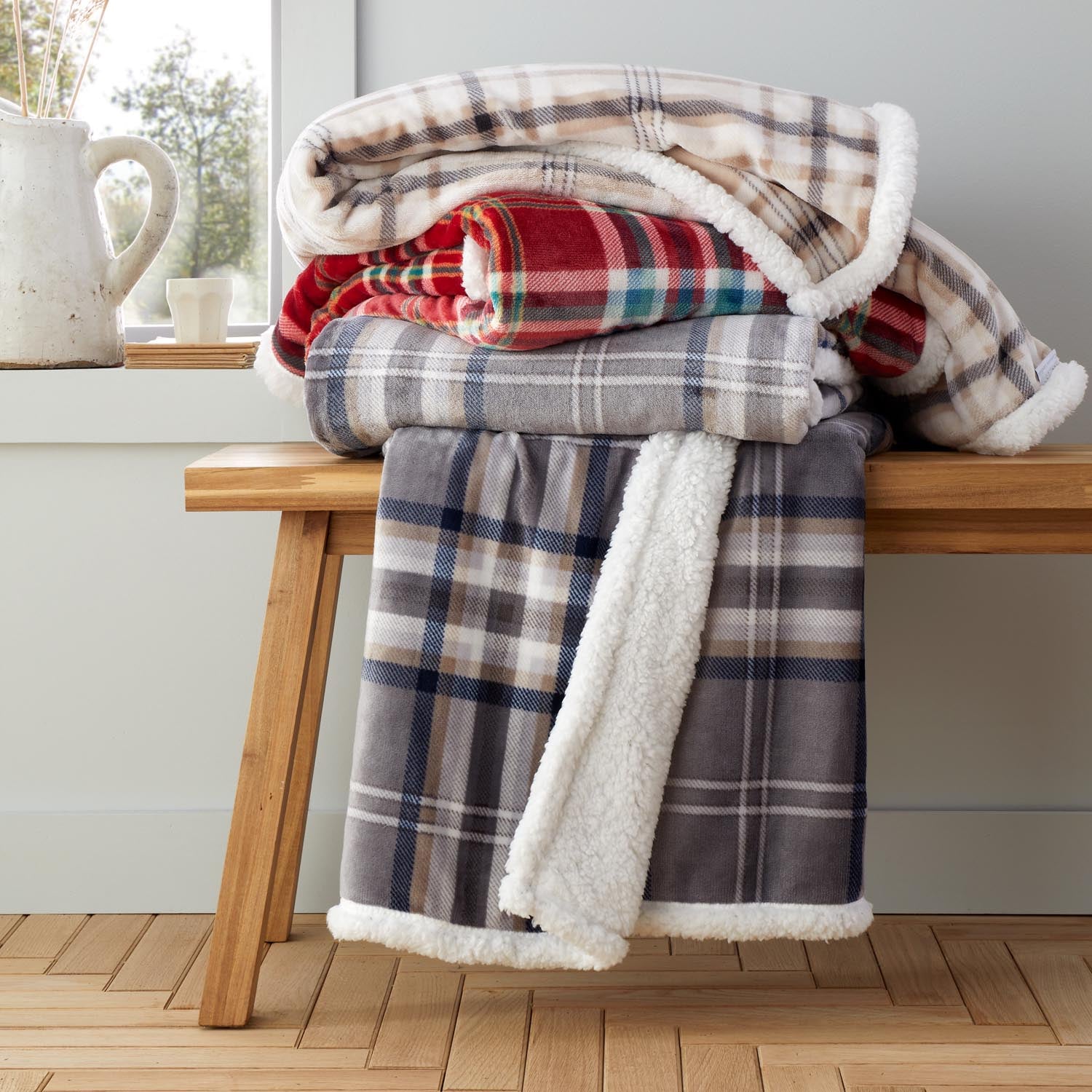 The Home Collection Soft and Cosy Check Throw - Natural 2 Shaws Department Stores