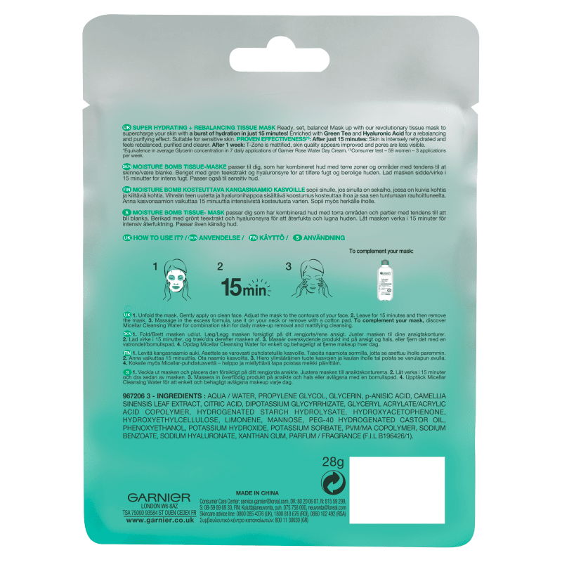 Garnier Moisture Bomb Green Tea Hydrating Face Sheet Mask - 28g 2 Shaws Department Stores