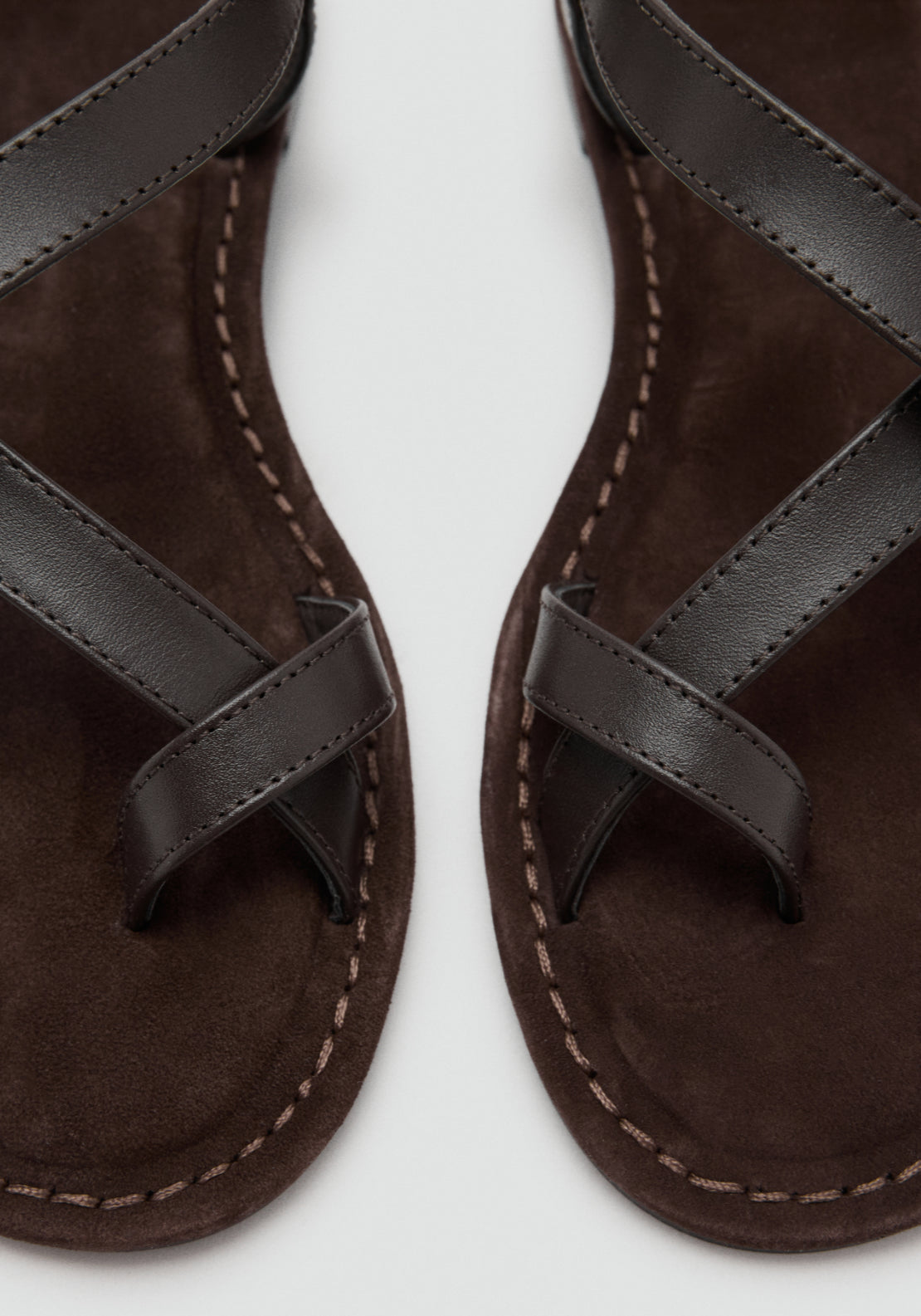 Cross-Strap Leather Sandals - Brown