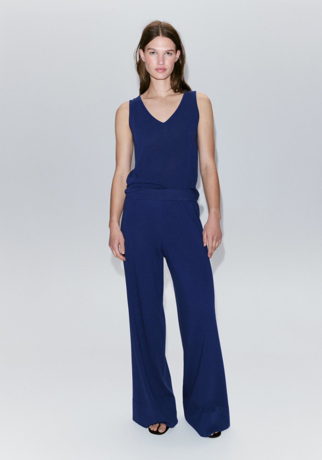 V-Neck Knit Top - Blue