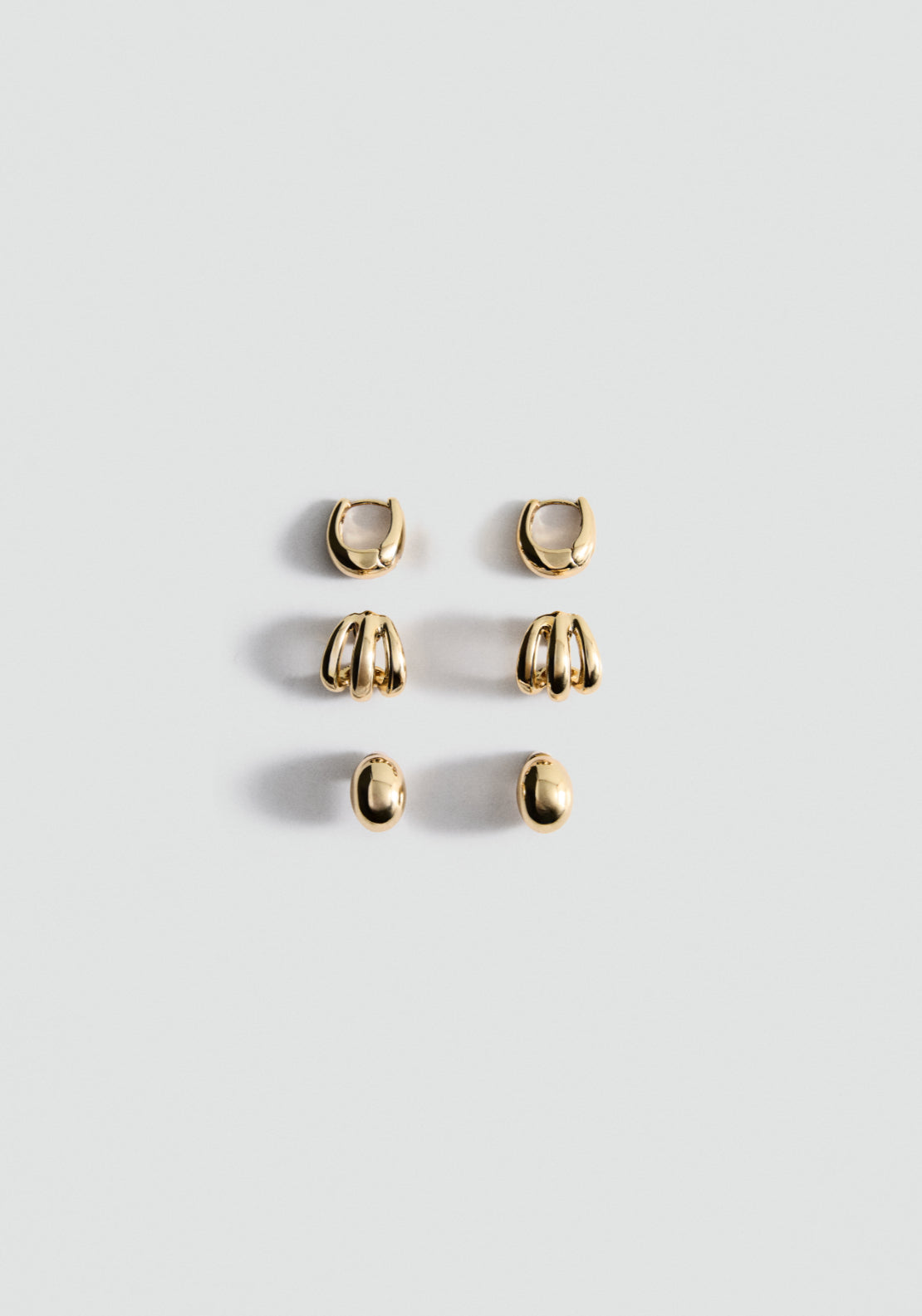Combined Earrings Set Of 3 - Gold