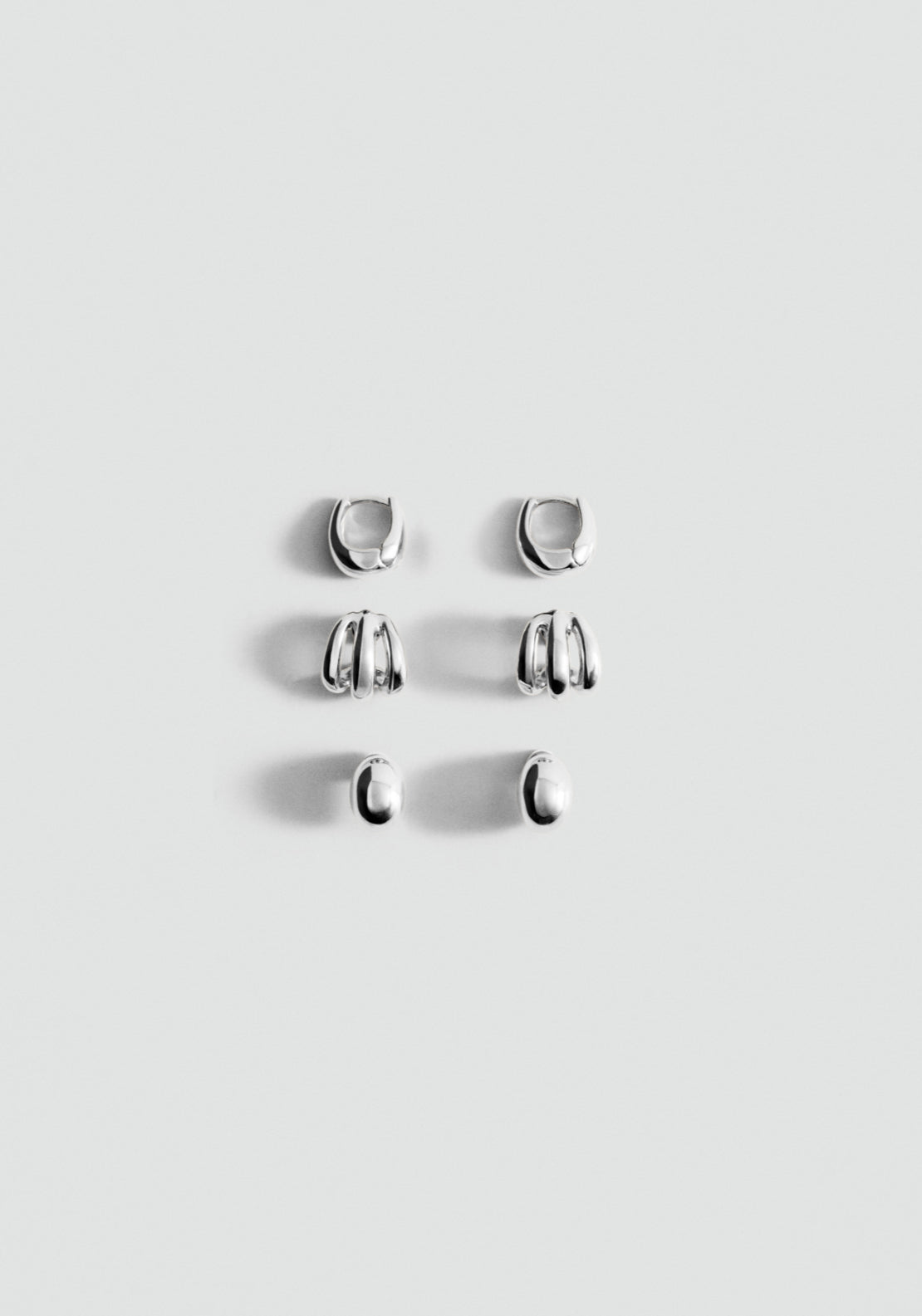 Combined Earrings Set Of 3 - Silver