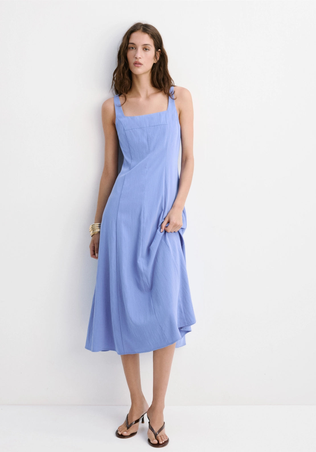 A-Line Crinkle Effect Dress - Blue