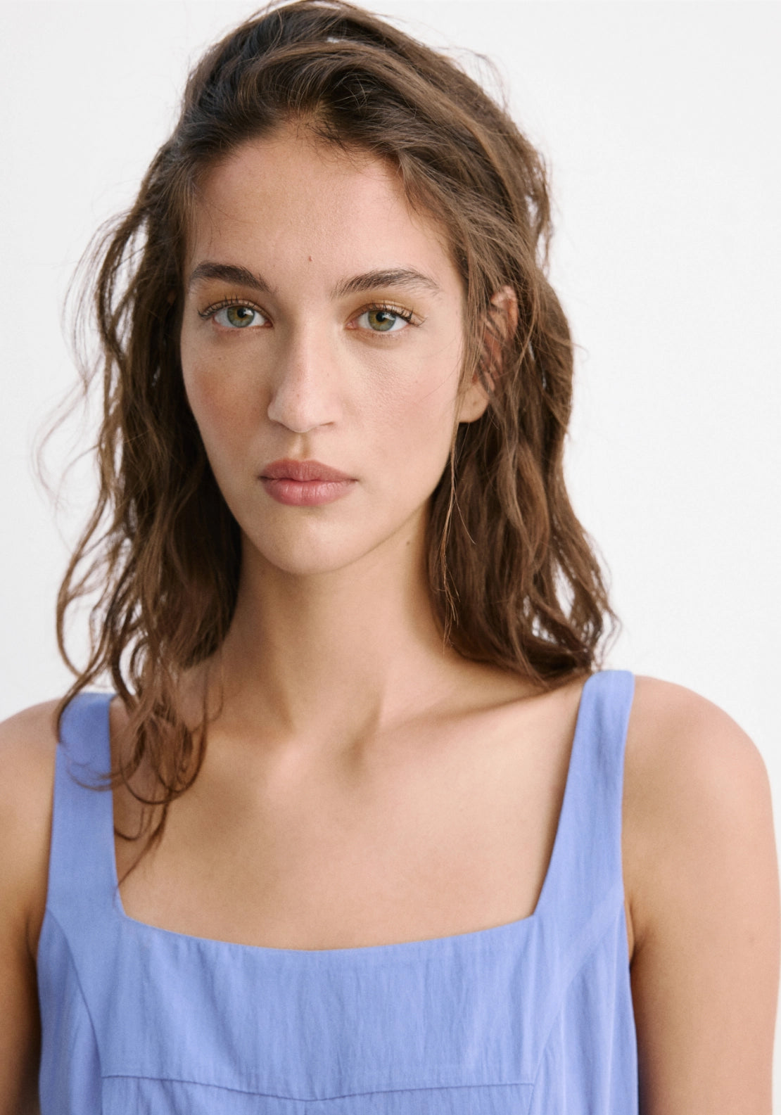 A-Line Crinkle Effect Dress - Blue