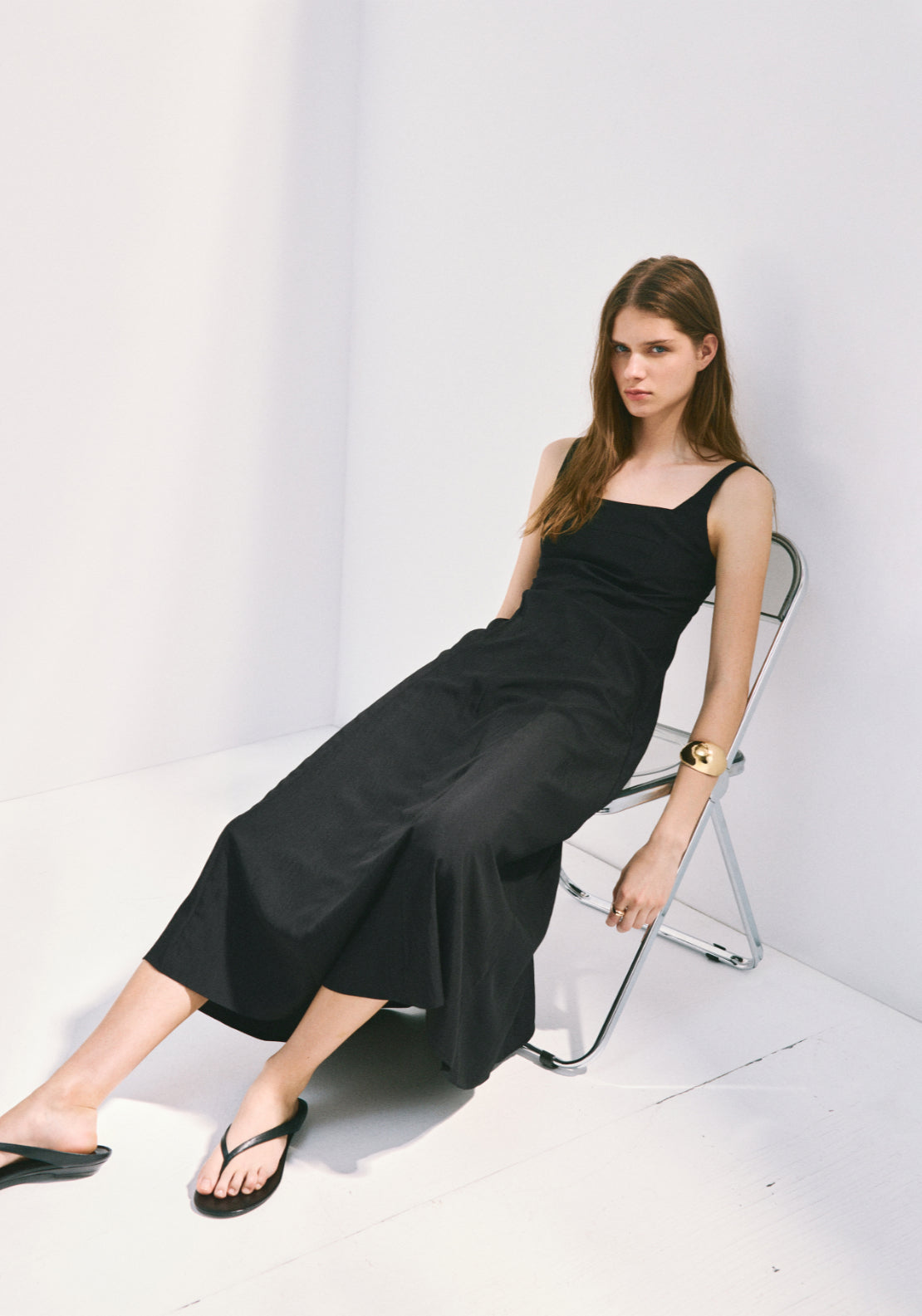 A-Line Crinkle Effect Dress - Black