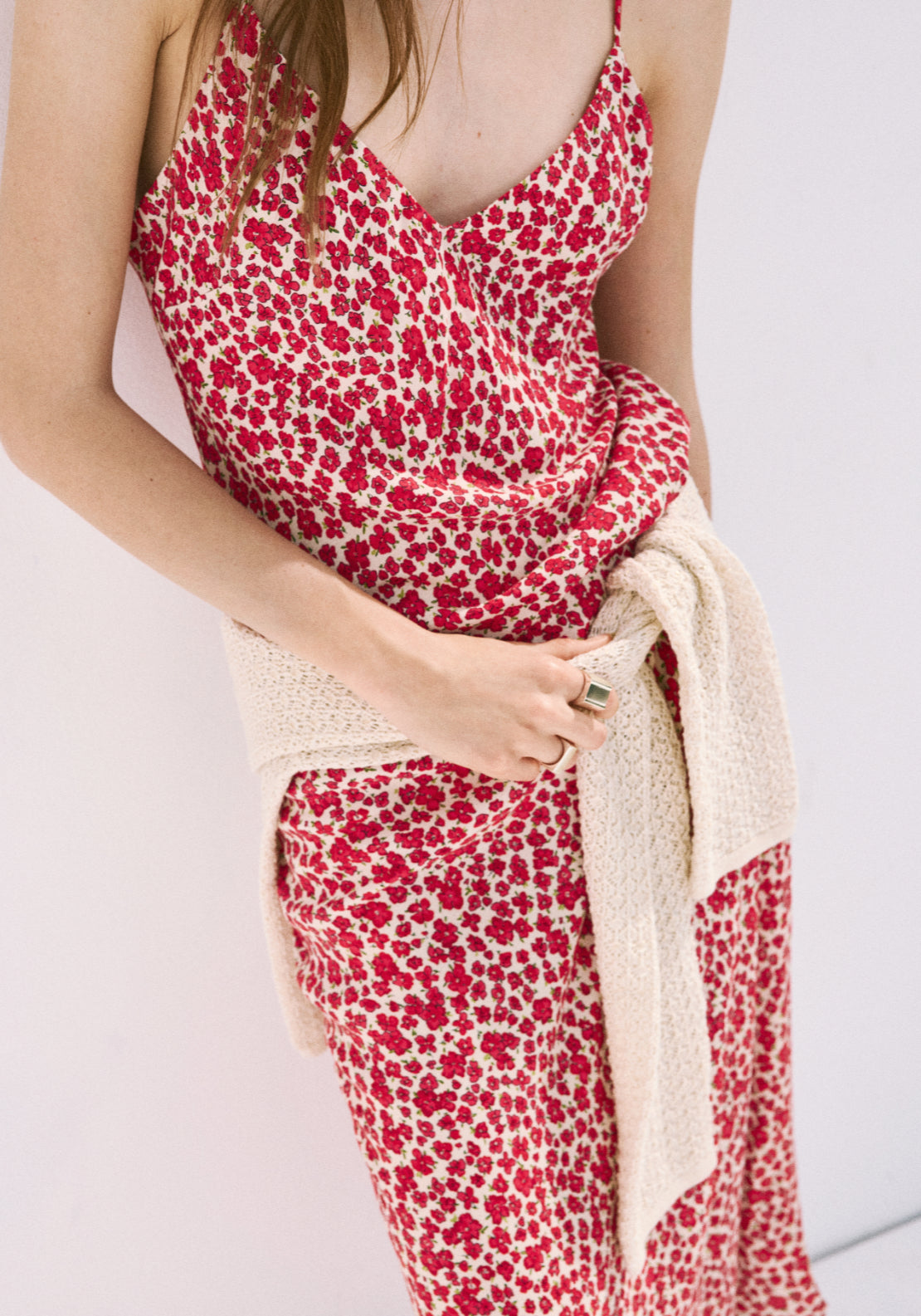 V-Neck Floral Print Dress - Red