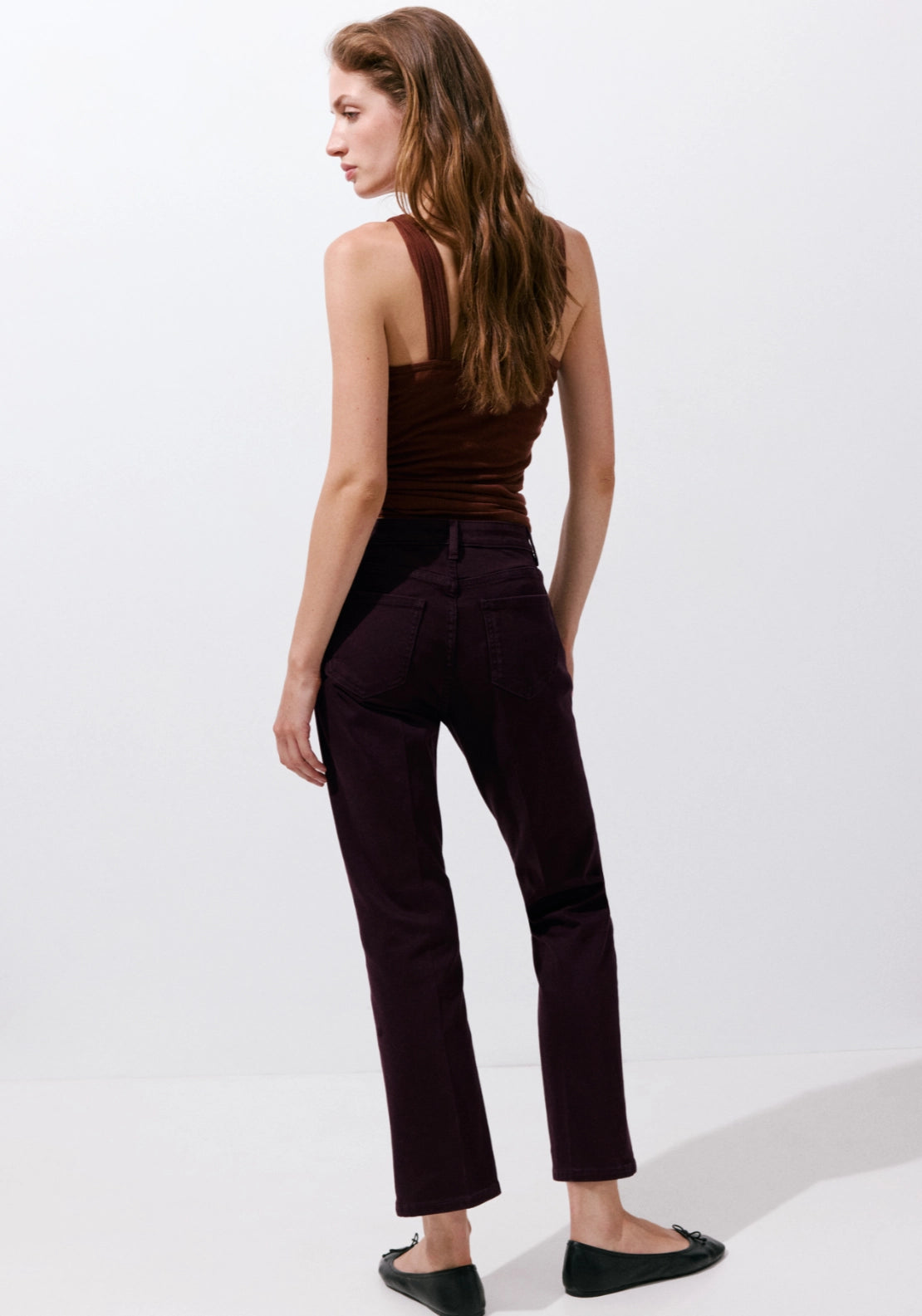 Sienna Cropped Flared Jeans - Burgundy