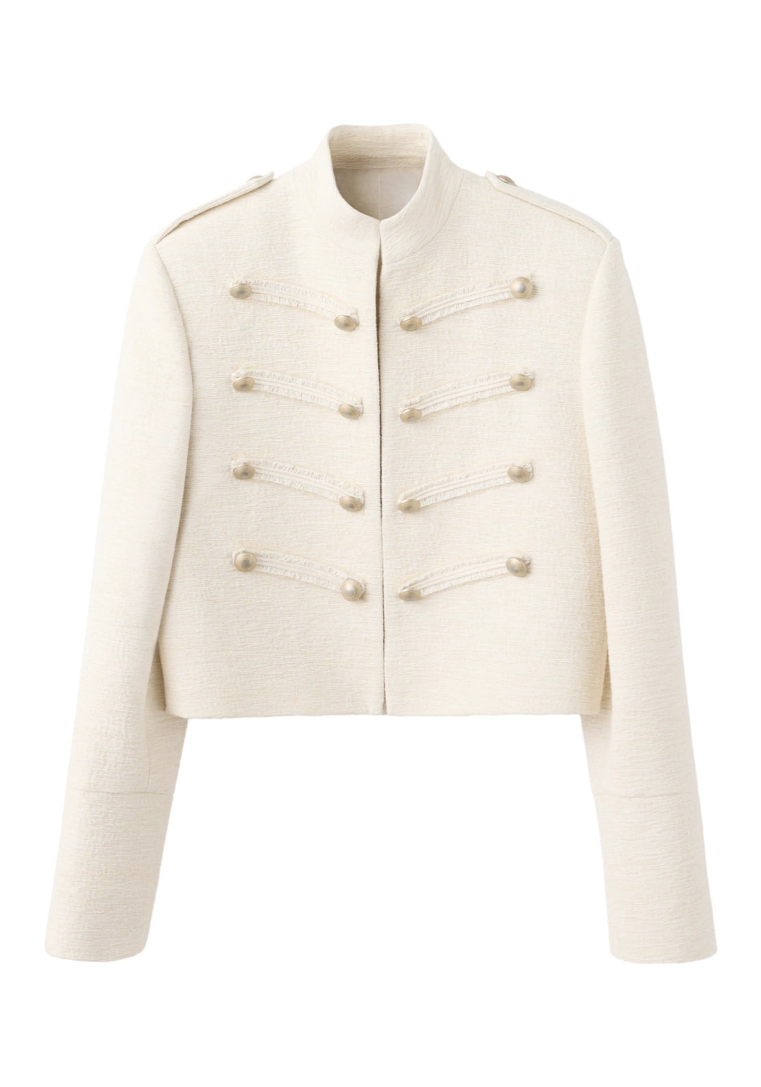 Tweed Jacket With Decorative Toggles - Cream