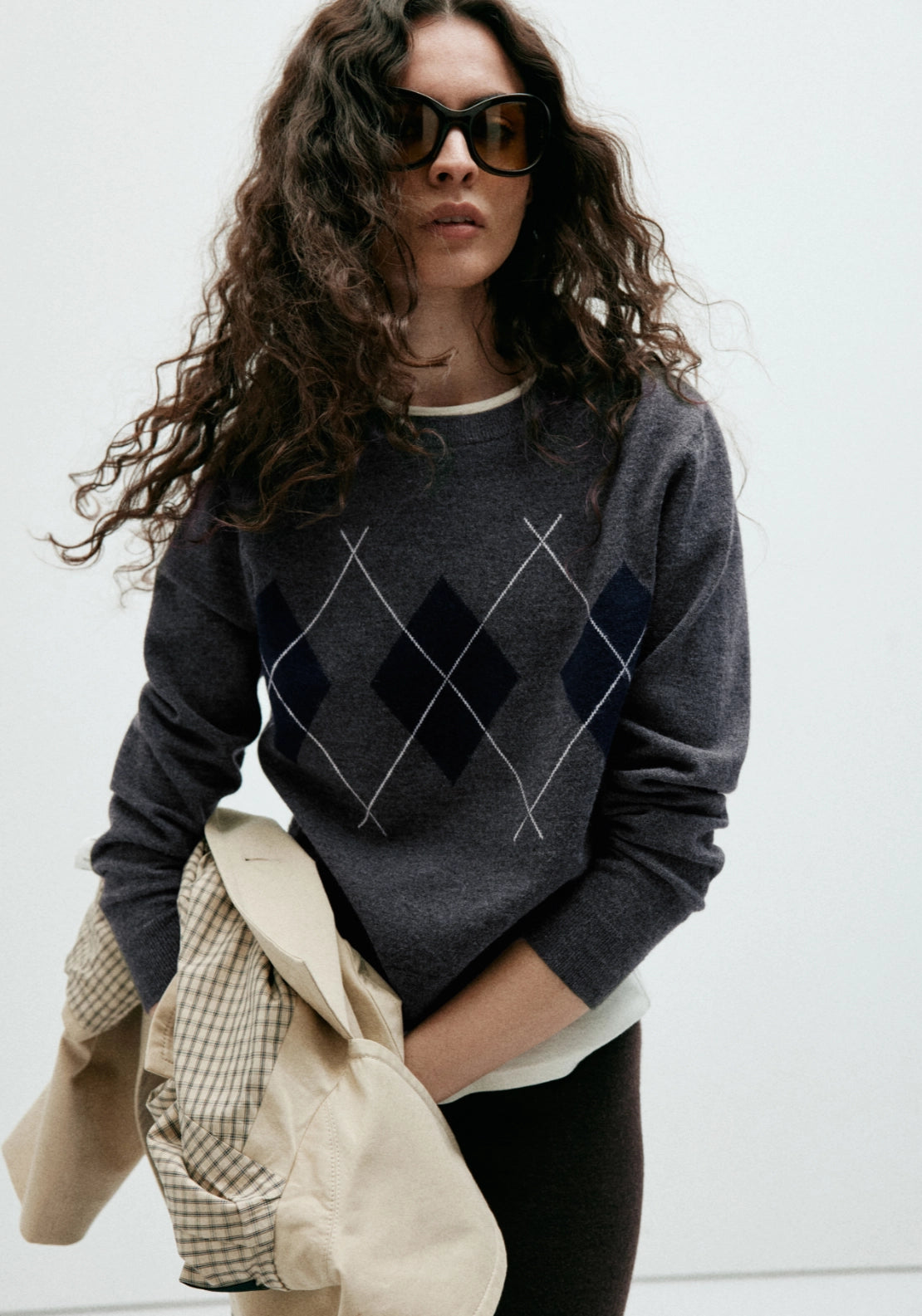 Argyle Knit Sweater - Grey