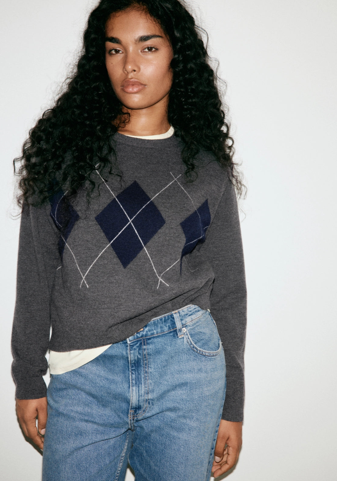 Argyle Knit Sweater - Grey