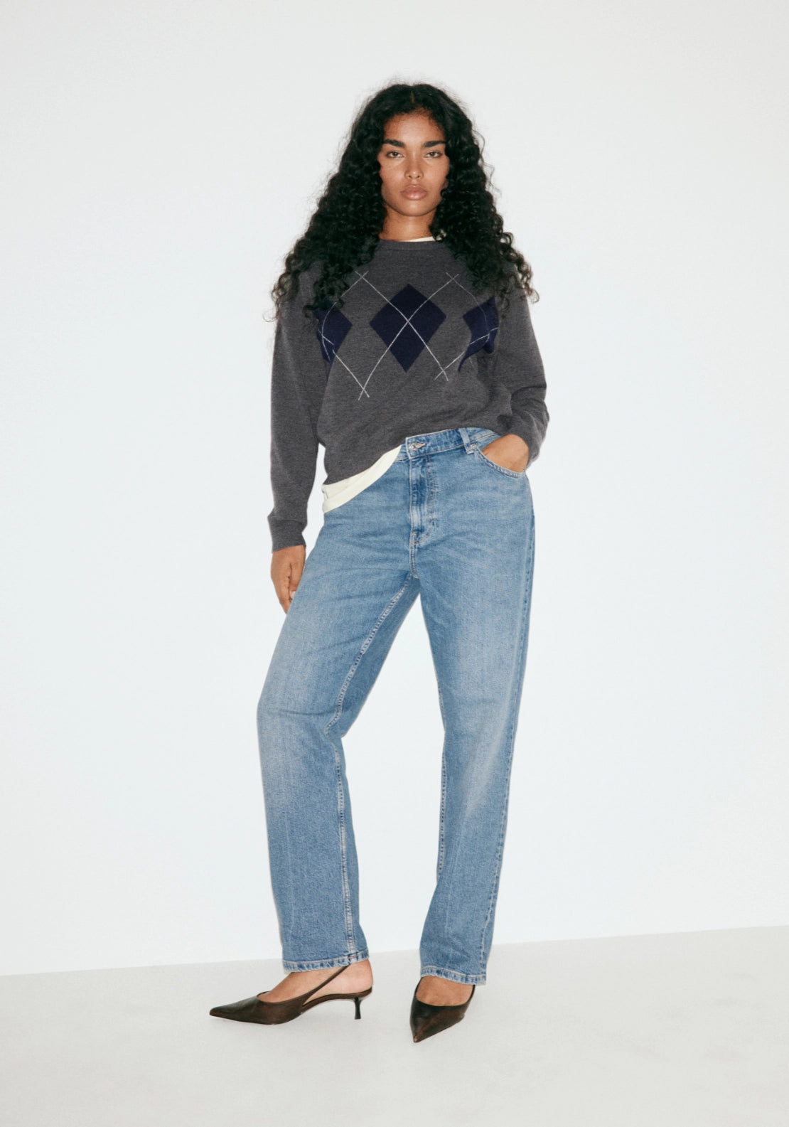 Argyle Knit Sweater - Grey