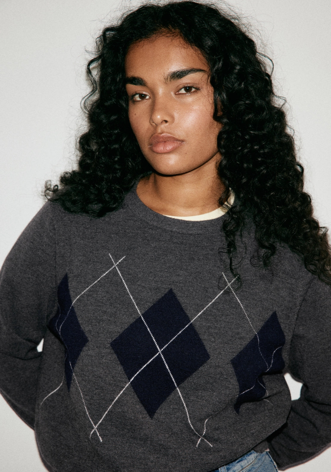 Argyle Knit Sweater - Grey