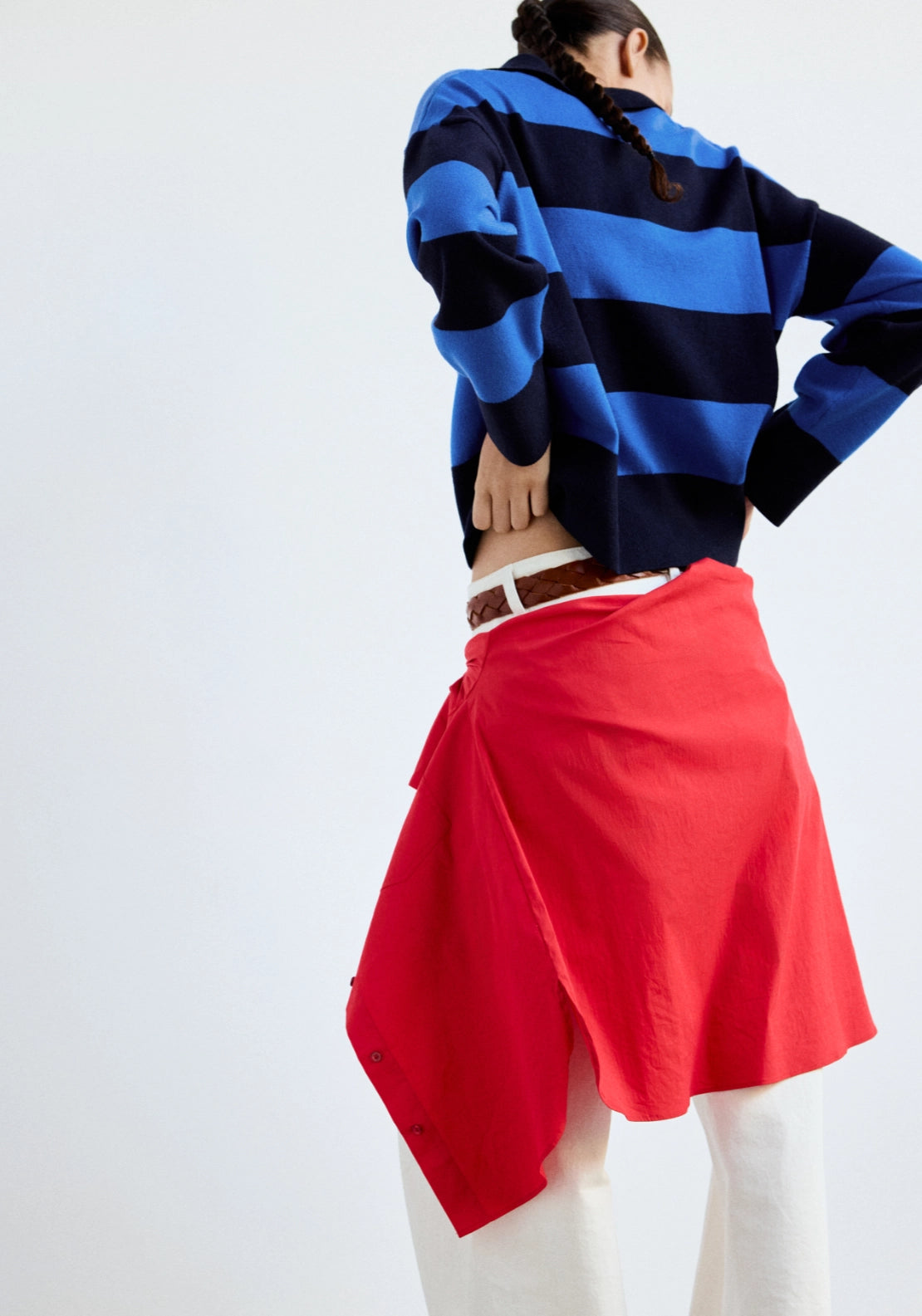 Striped Sporty Polo Neck Sweater - Blue