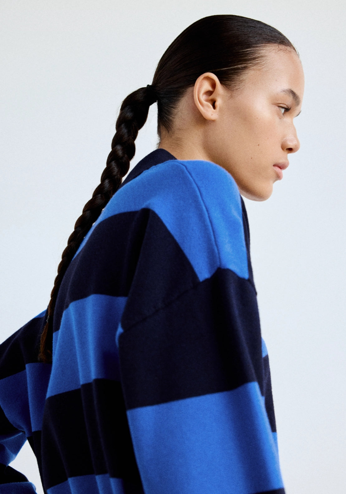 Striped Sporty Polo Neck Sweater - Blue