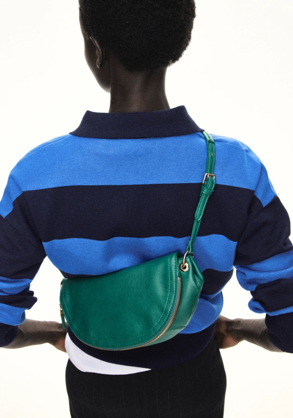 Striped Sporty Polo Neck Sweater - Blue