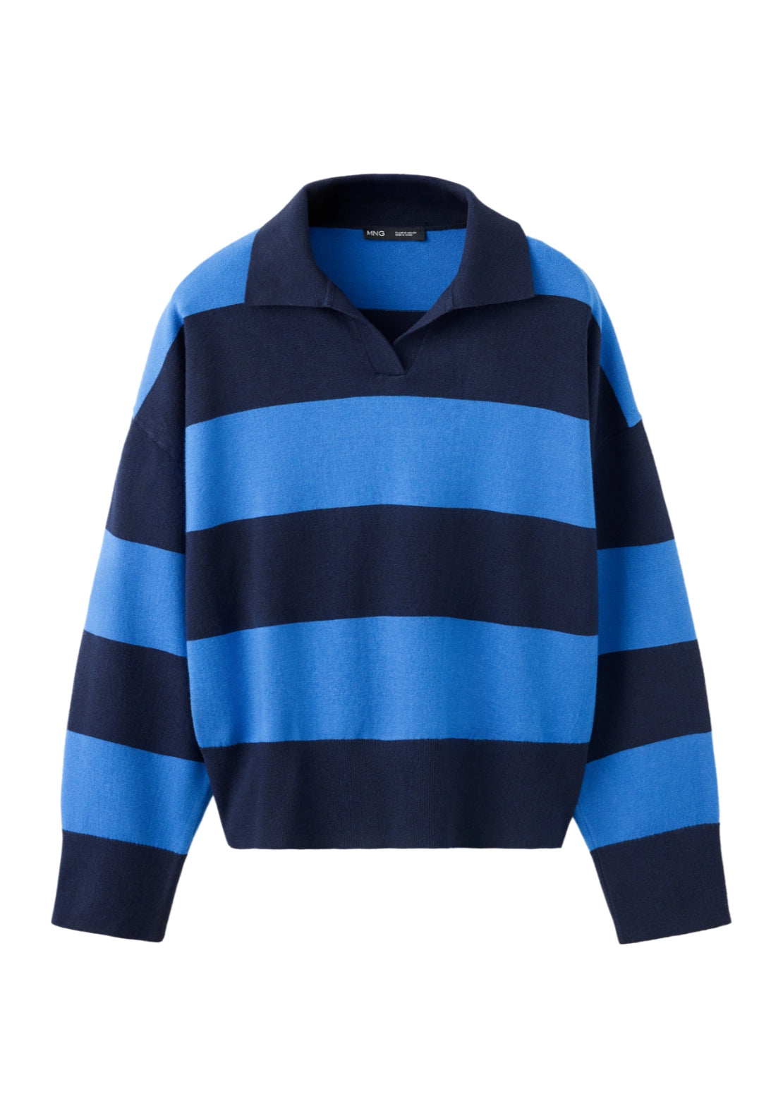 Striped Sporty Polo Neck Sweater - Blue