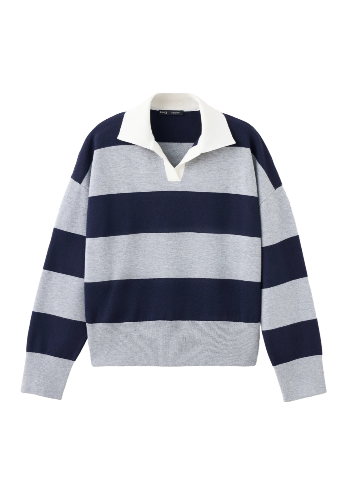 Striped Polo-Neck Sweater - Grey
