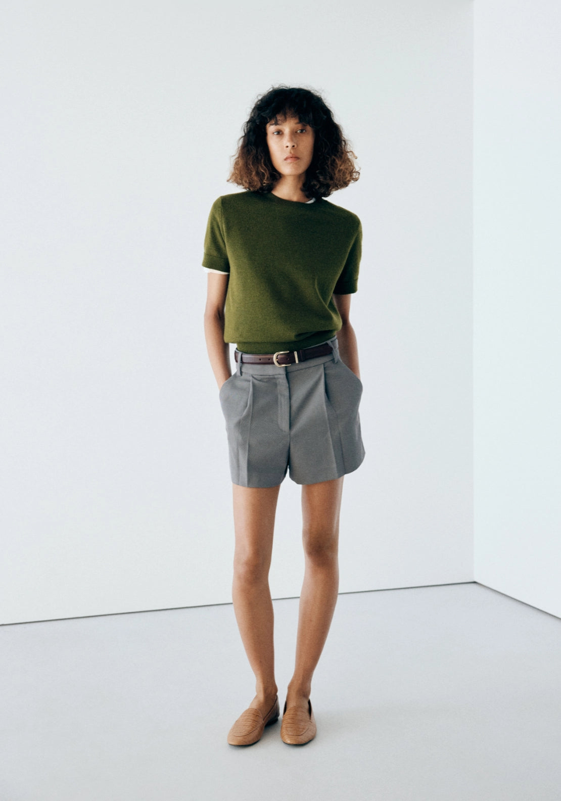 Short Sleeved Knitted Sweater - Green