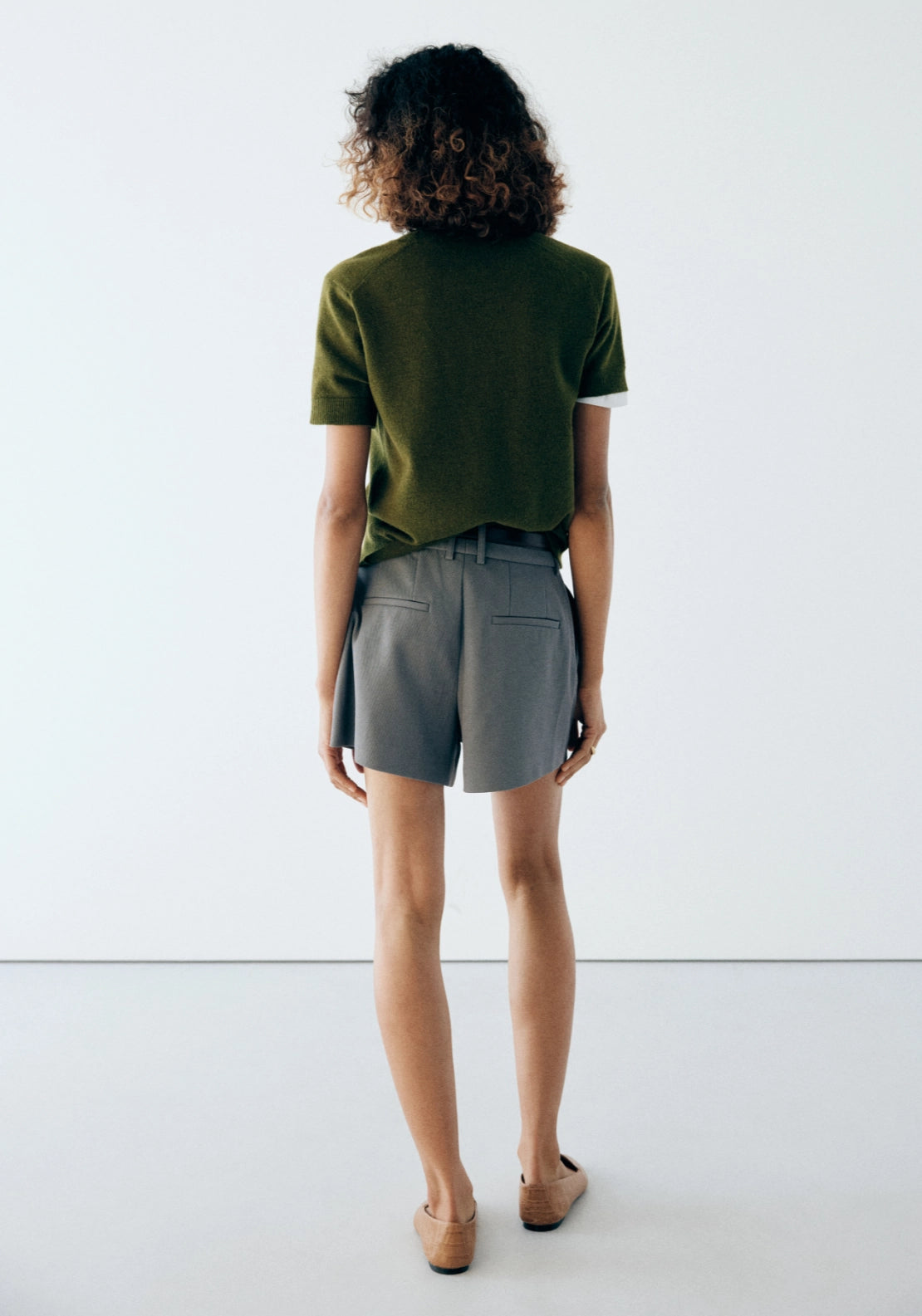 Short Sleeved Knitted Sweater - Green