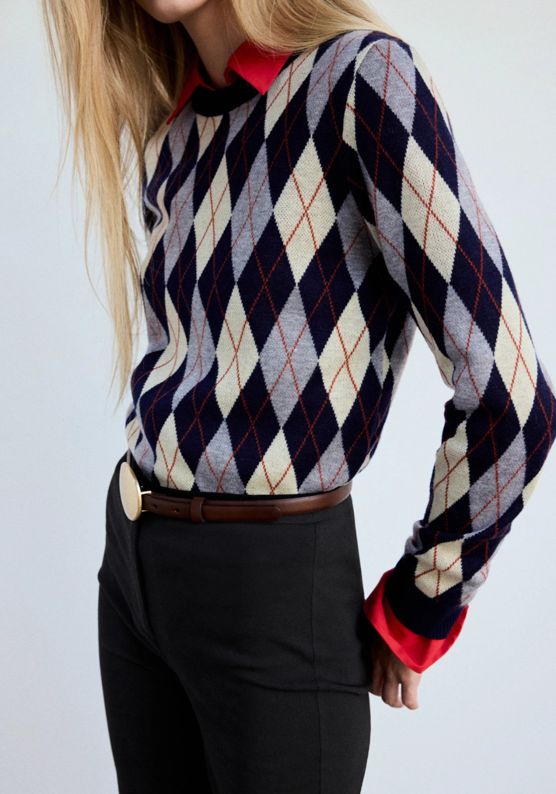 Fine Knit Crew Neck Sweater - Blue