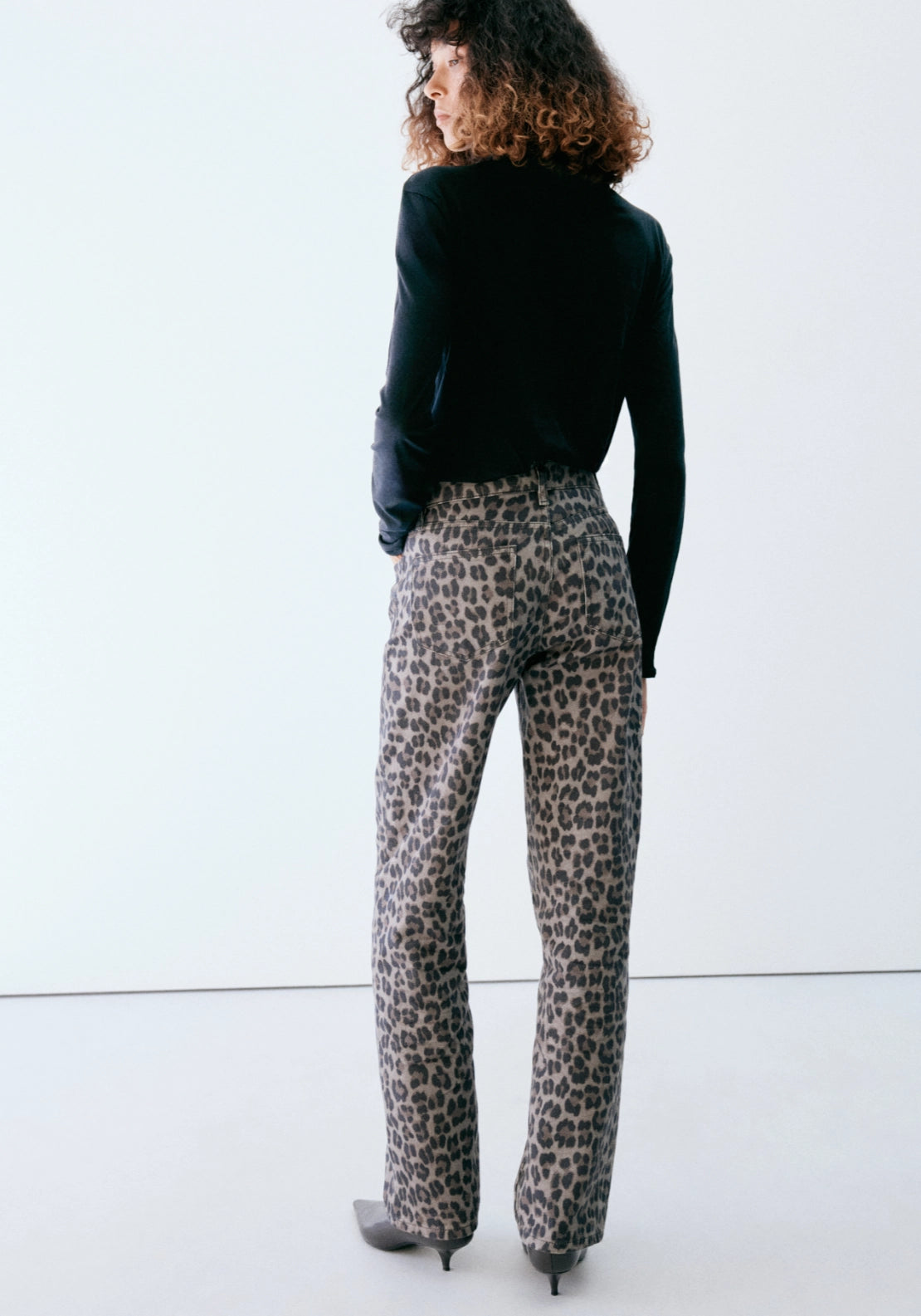 Leopard Print Straight Jeans - Denim Grey