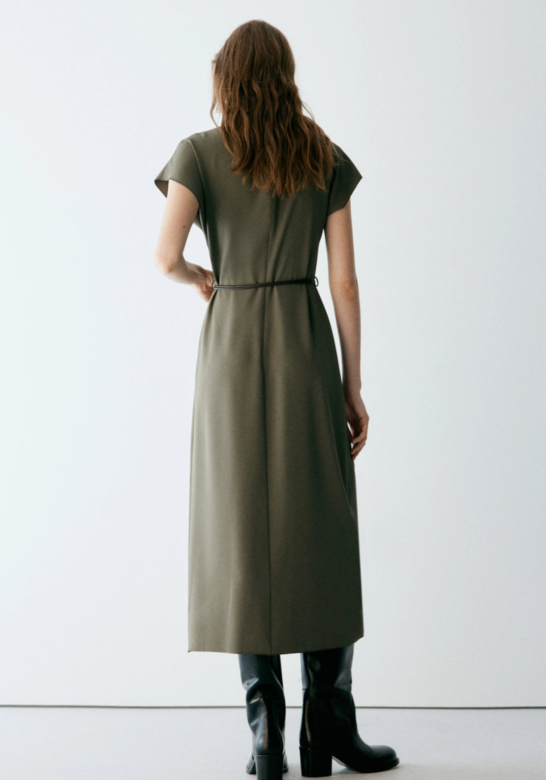 High Neck Belted Dress - Brown