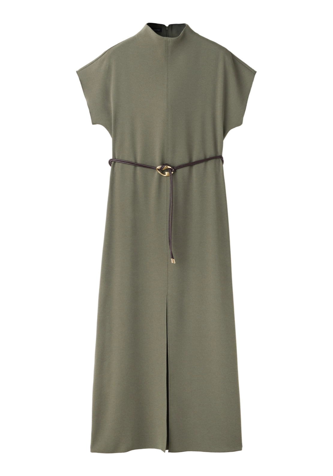 High Neck Belted Dress - Brown