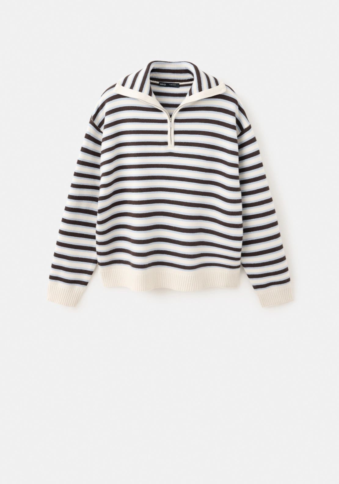 Zip Neck Knit Sweater - Cream/brown
