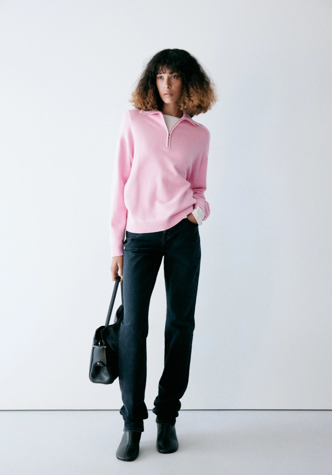 Zip Neck Knit Sweater - Pink