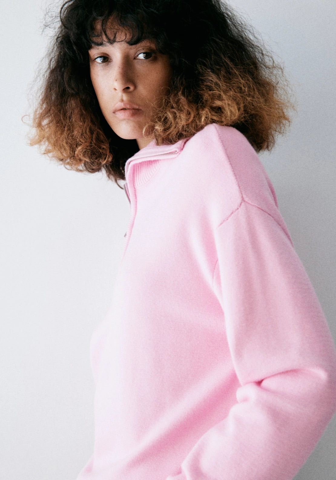Zip Neck Knit Sweater - Pink