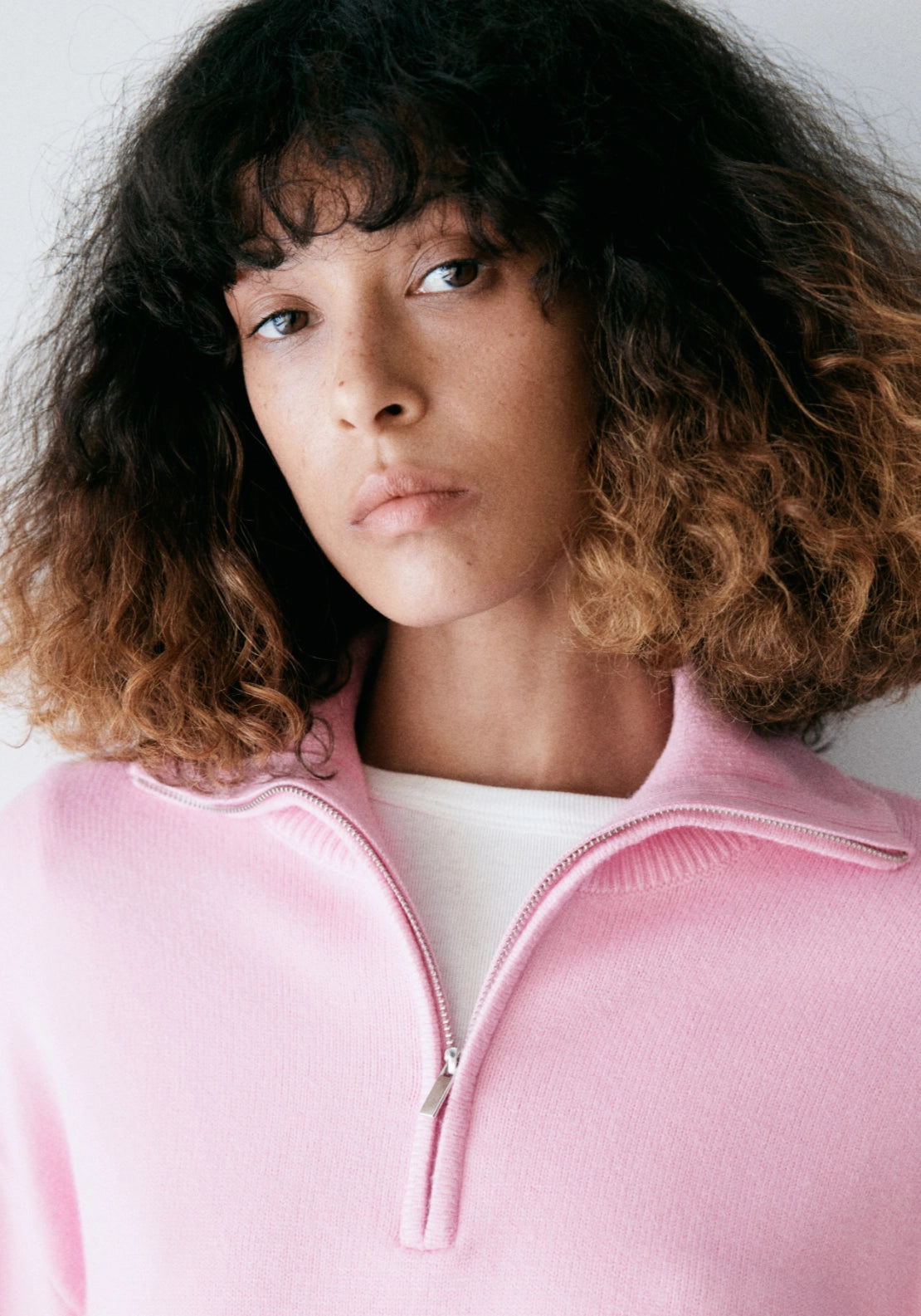 Zip Neck Knit Sweater - Pink