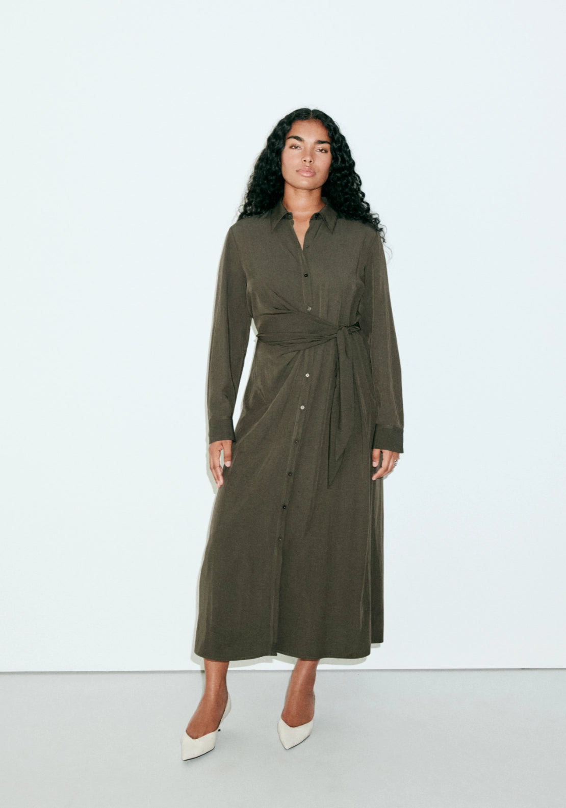 Long Sleeve Shirt Dress - Green
