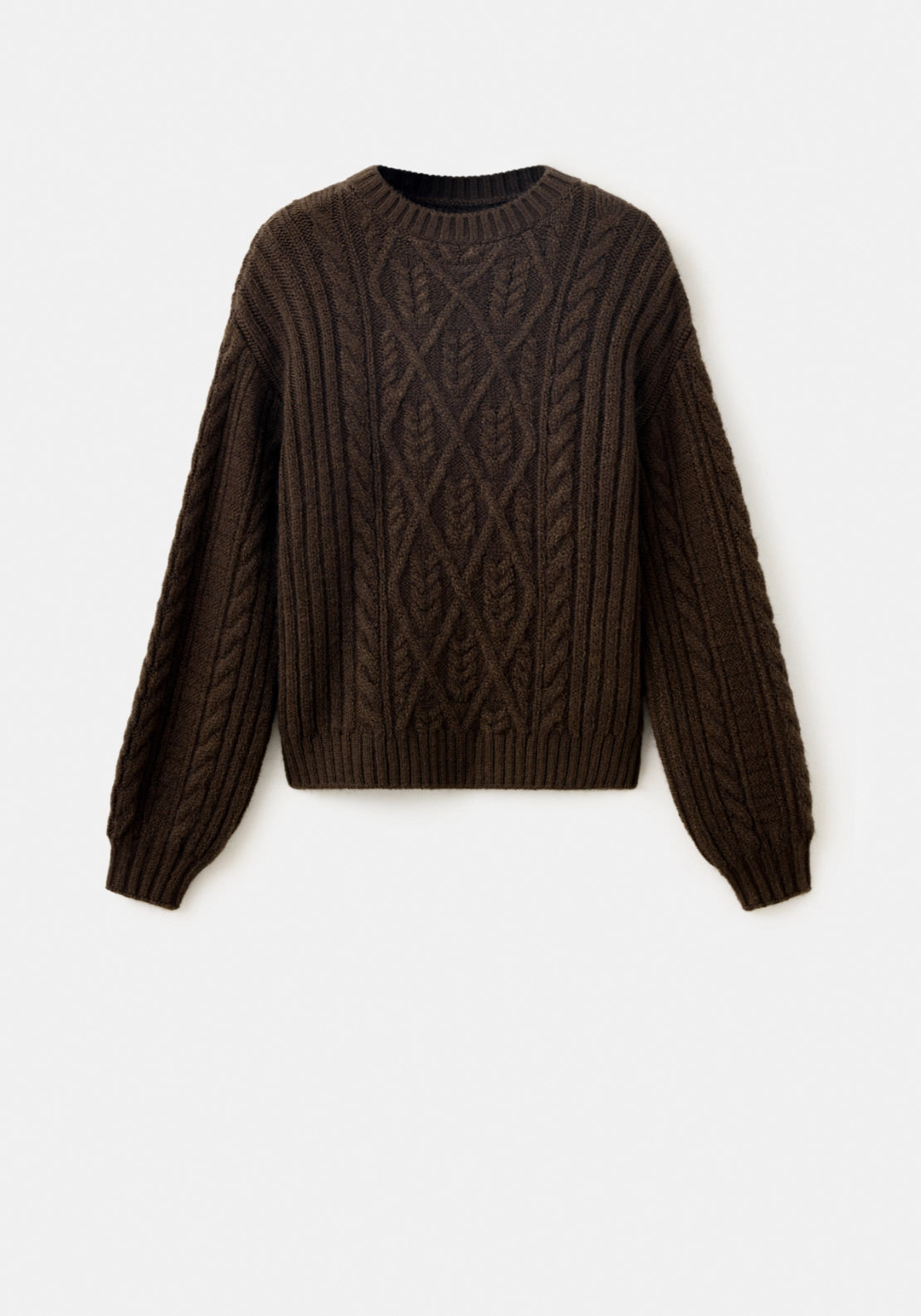 Long Sleeve Cable Sweater - Brown