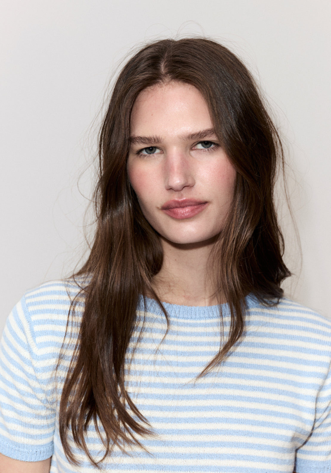 Striped Short Sleeved Sweater - Pastel Blue