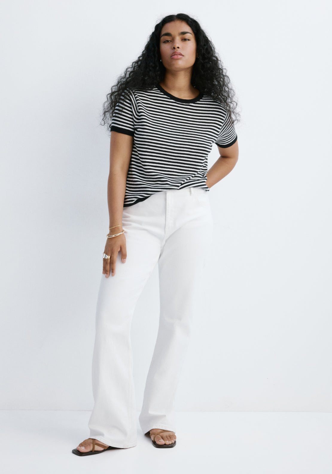 Striped Short Sleeved Sweater - Black
