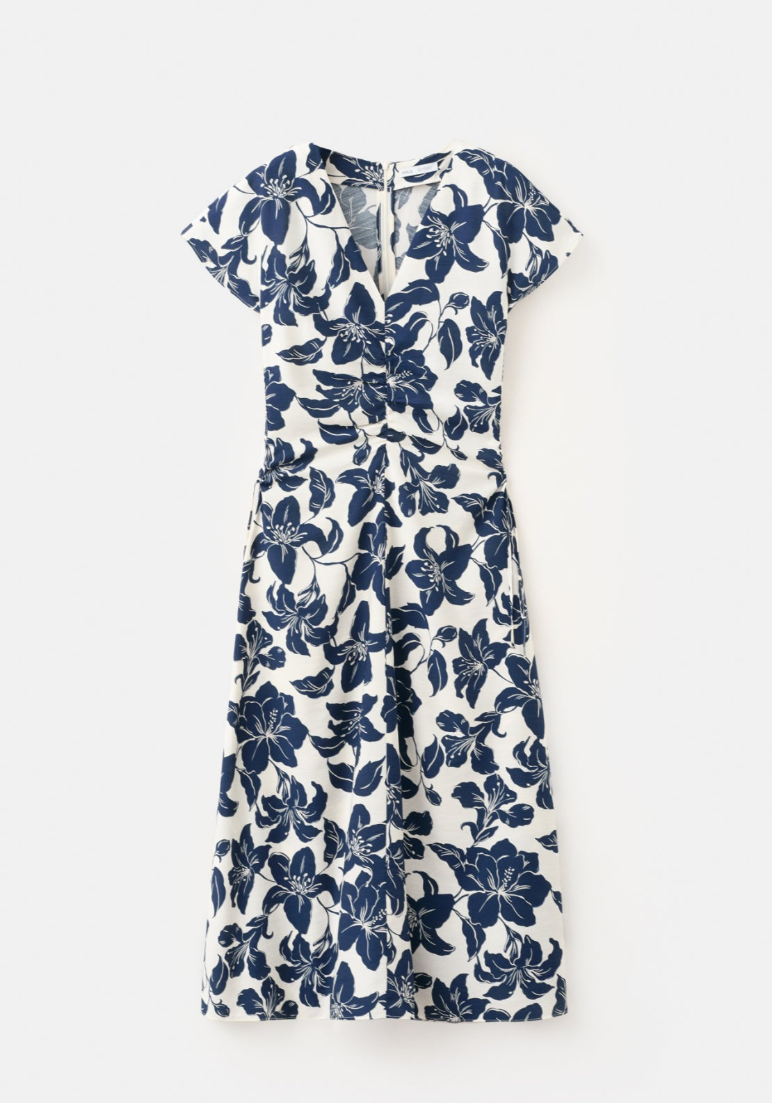 Side Ruched Floral Dress - Cream/navy