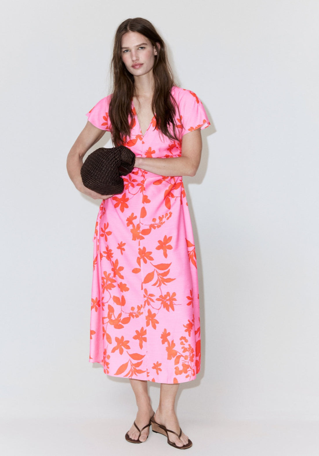 Side Ruched Floral Dress - Pink